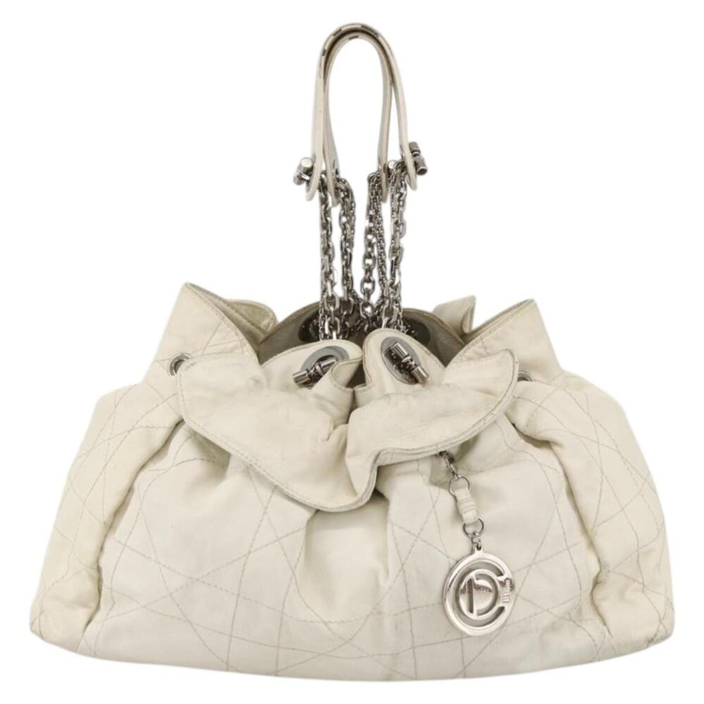 Dior Cannage Lambskin Chain Handbag White